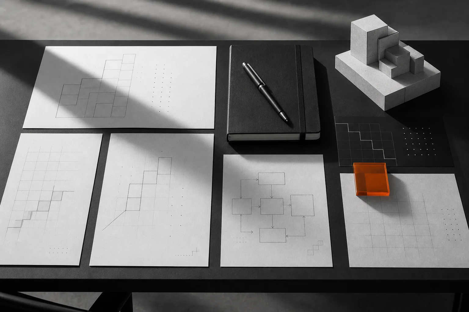 Organized workflow maps and system models on a strategy table