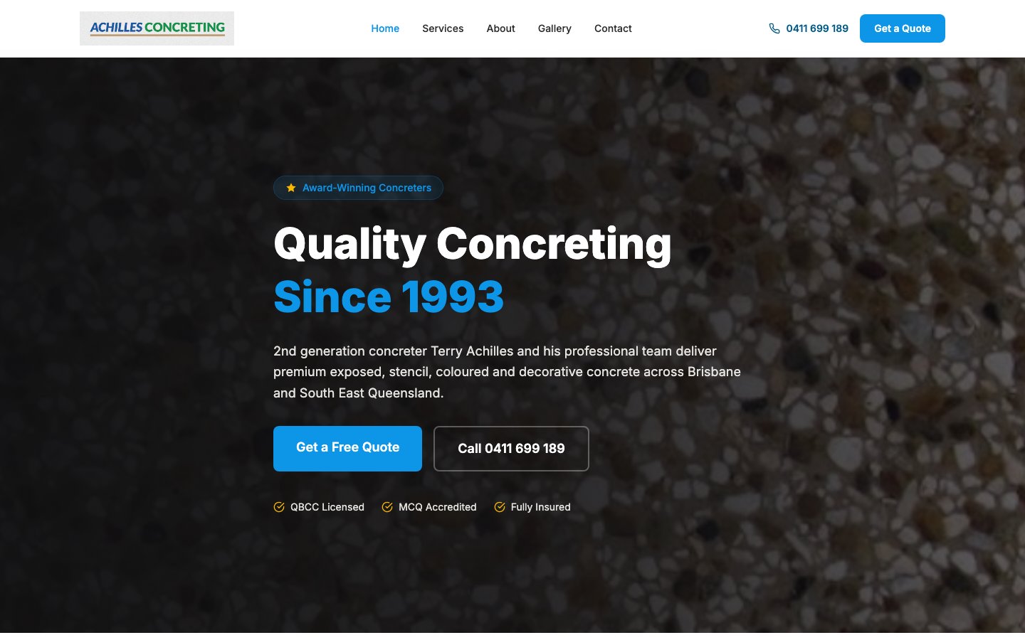 Achilles Concreting website screenshot