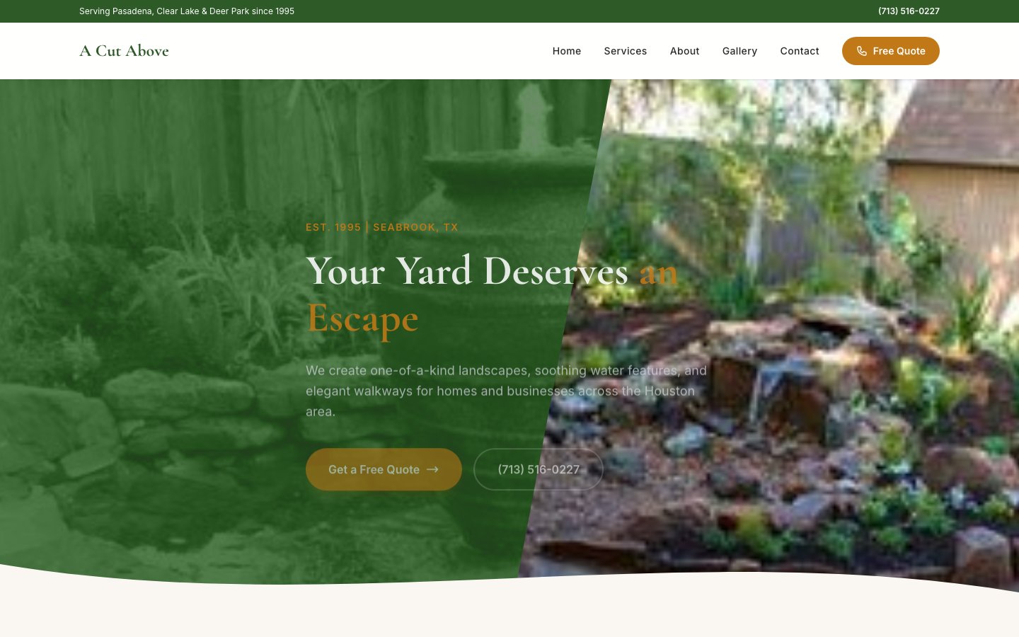 A Cut Above Lawn Service & Landscaping website screenshot