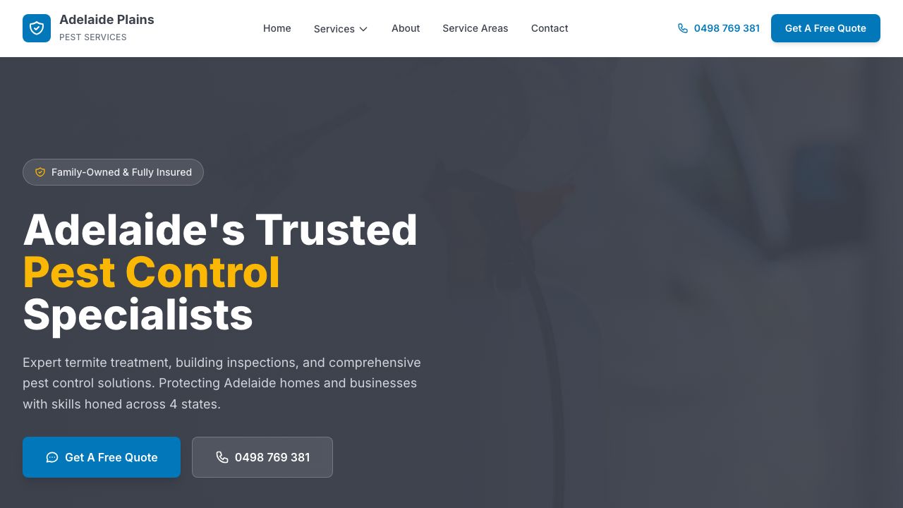 Adelaide Plains Pest Services website screenshot