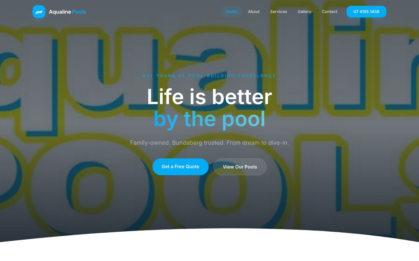 Aqualine Pools & Spas website screenshot