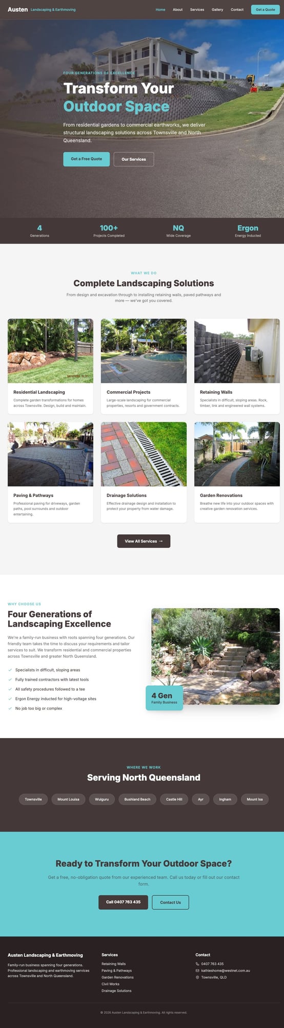 Austen Landscaping & Earthmoving website screenshot