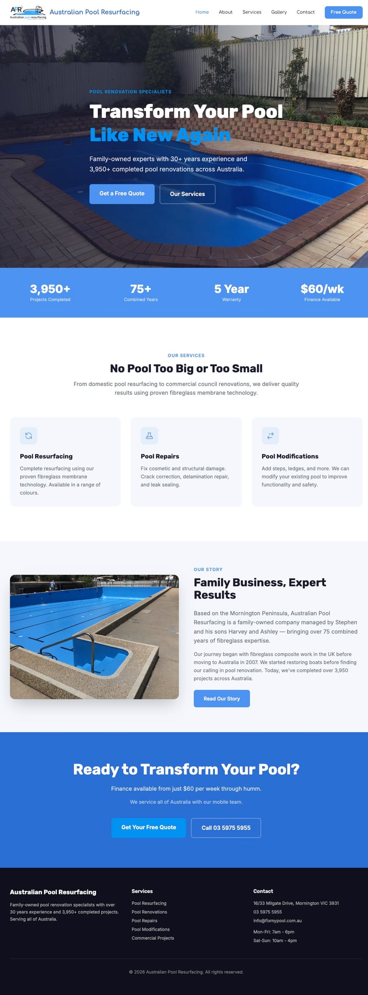 Australian Pool Resurfacing website screenshot
