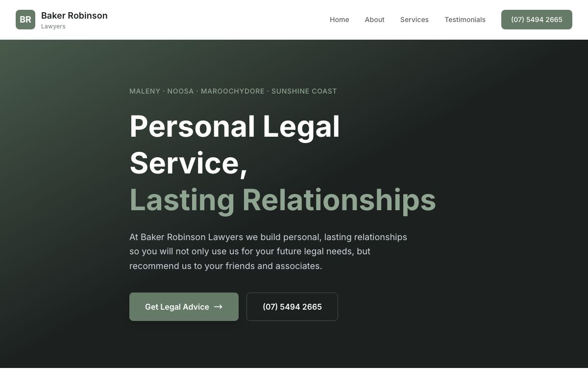 Baker Robinson Lawyers website screenshot