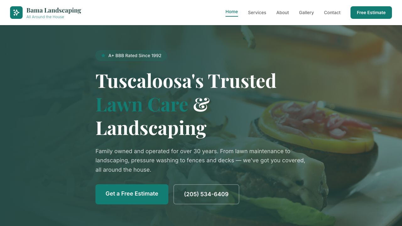 Bama Landscaping website screenshot