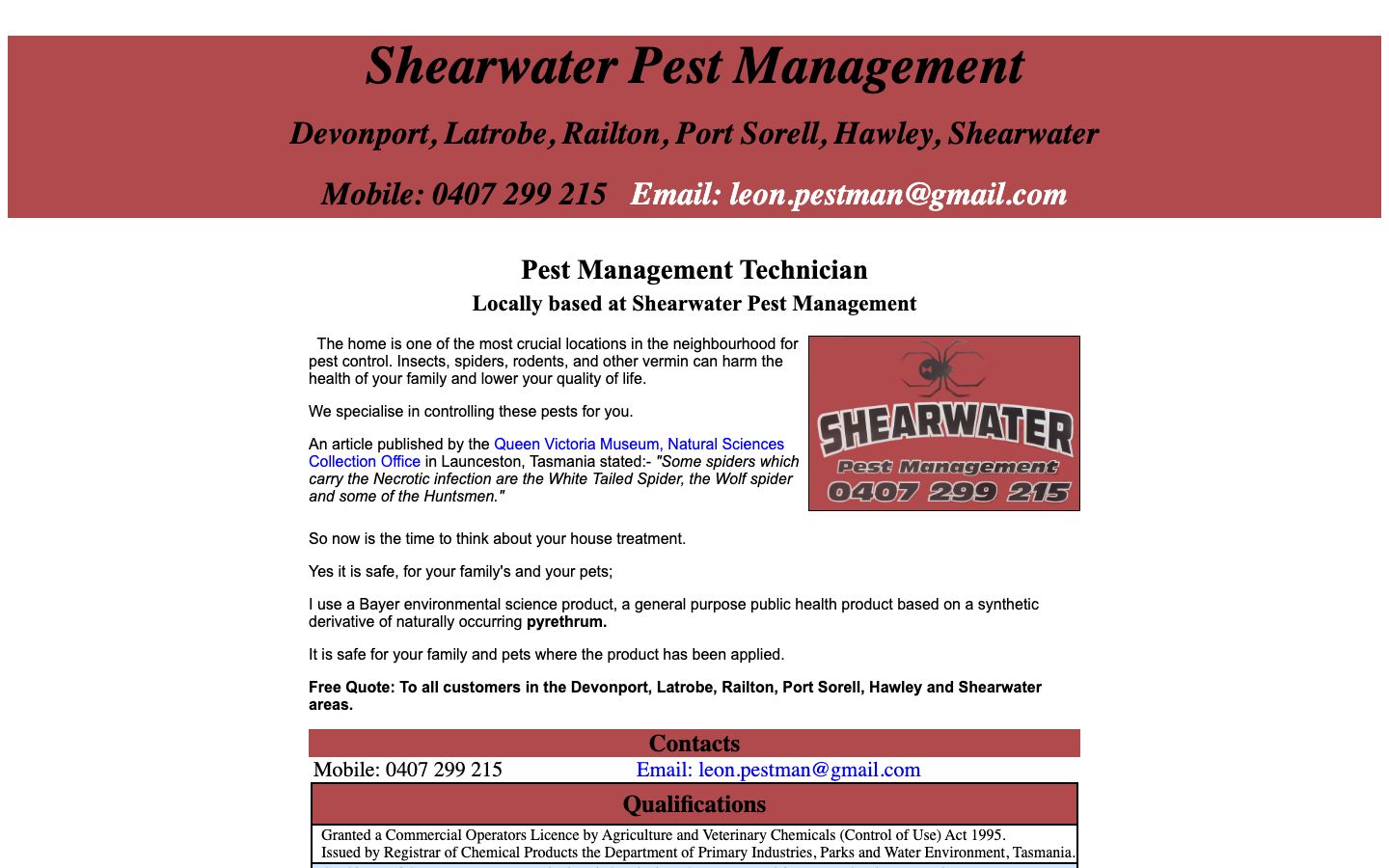 Tasmanian Pest Management original website