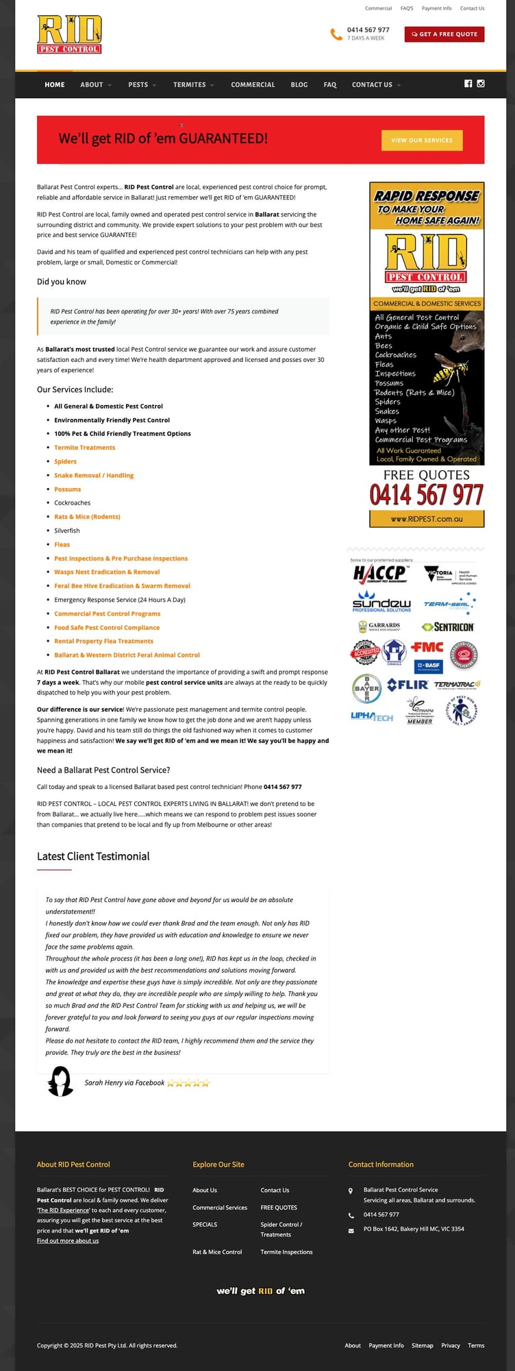 RID Pest Control original website