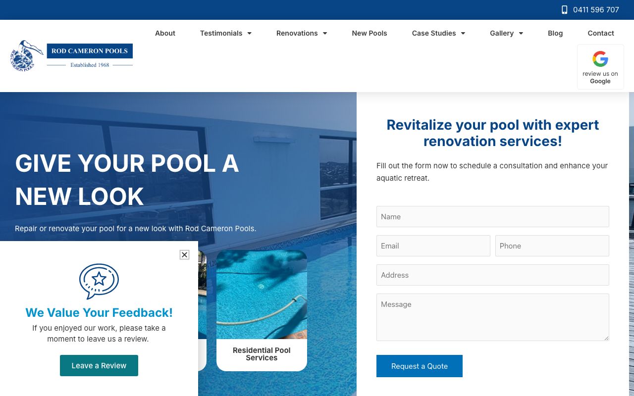 Rod Cameron Pools original website