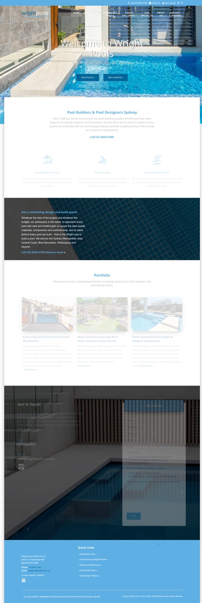 Wright Pools original website