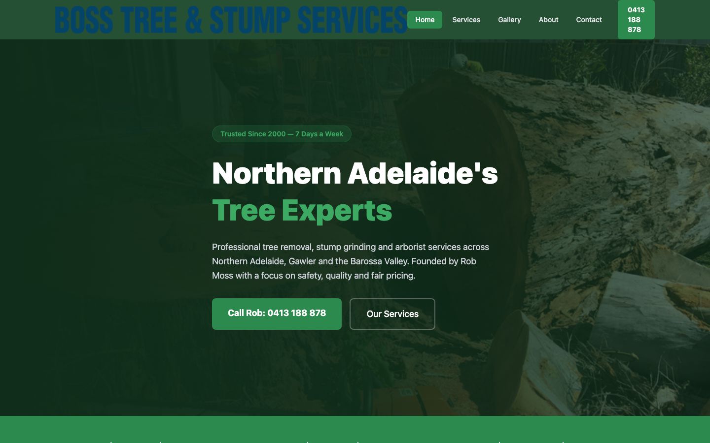 BOSS Tree & Stump Service website screenshot