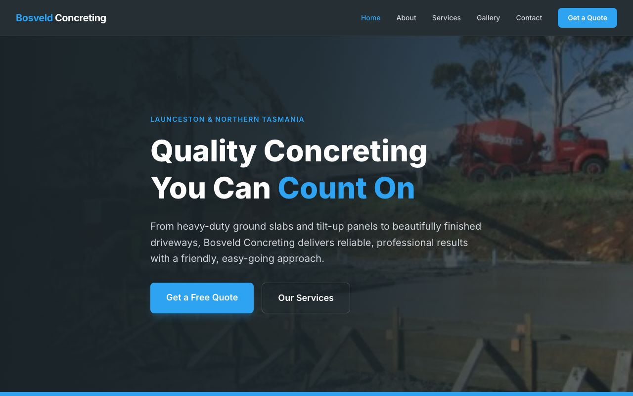 Bosveld Concreting website screenshot