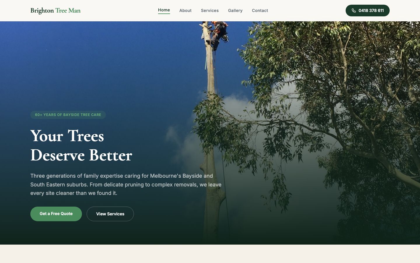 Brighton Tree Man website screenshot