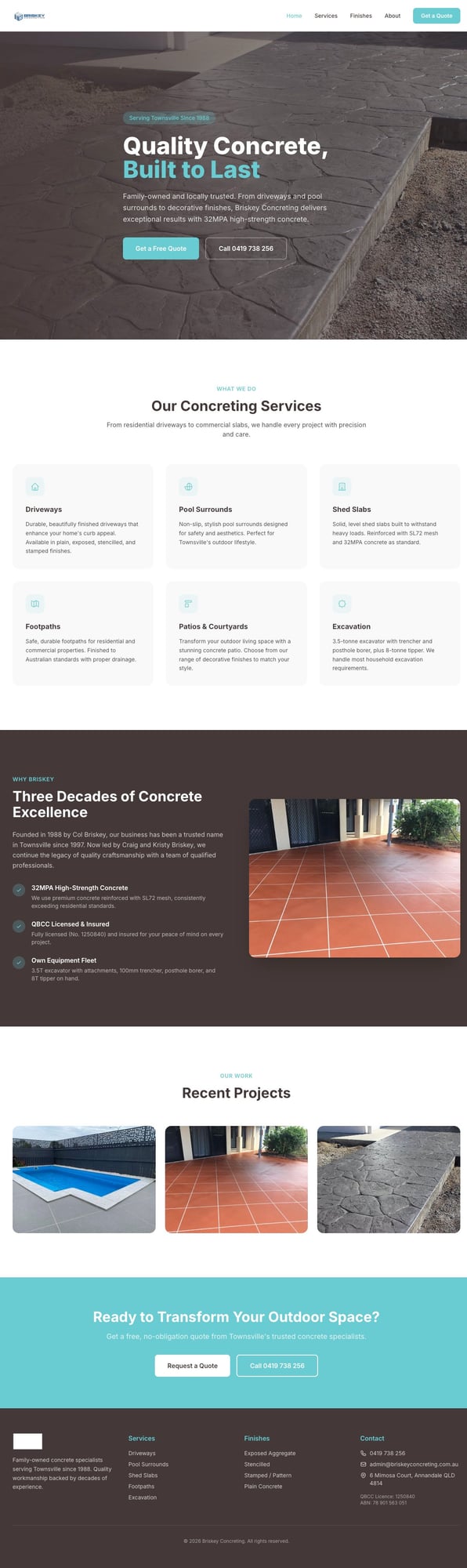 Briskey Concreting website screenshot