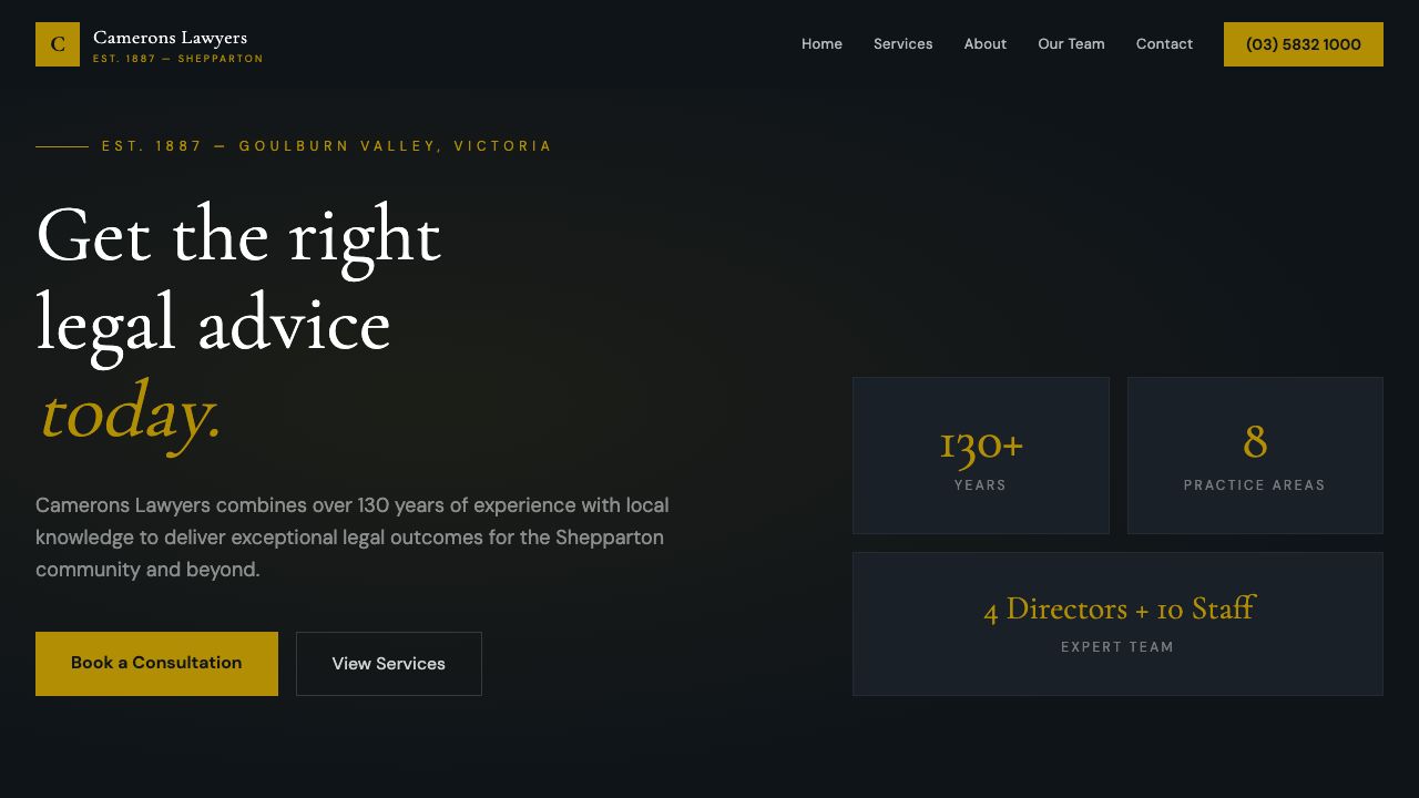 Camerons Lawyers website screenshot