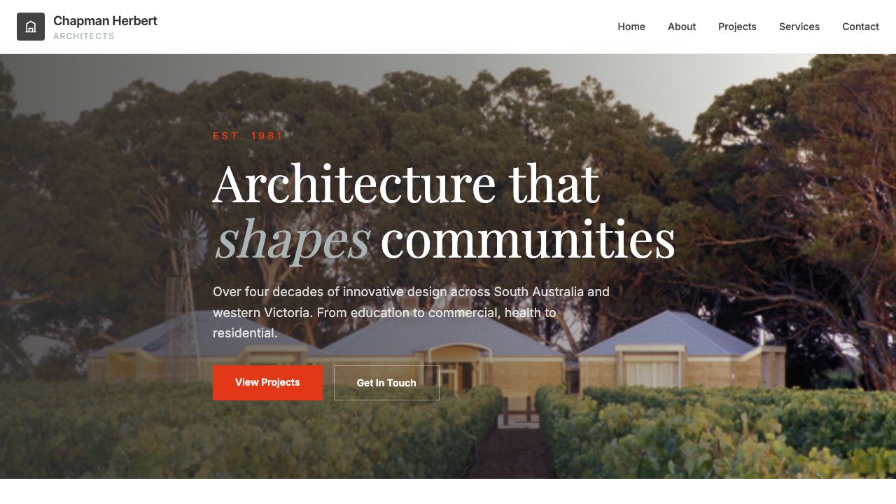 Chapman Herbert Architects website screenshot