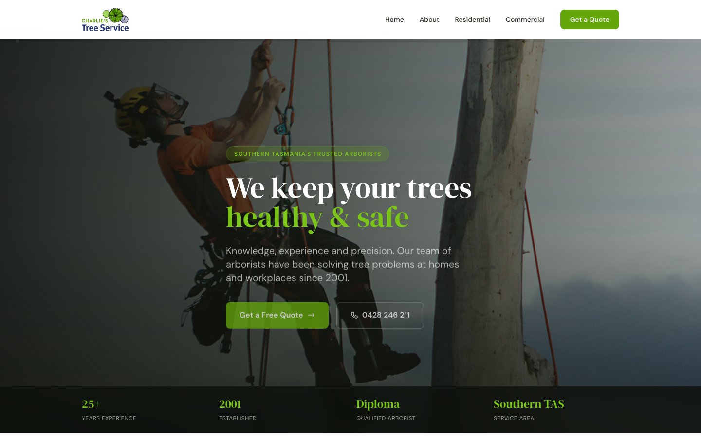 Charlie's Tree Service website screenshot