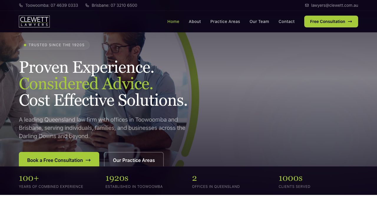 Clewett Lawyers website screenshot