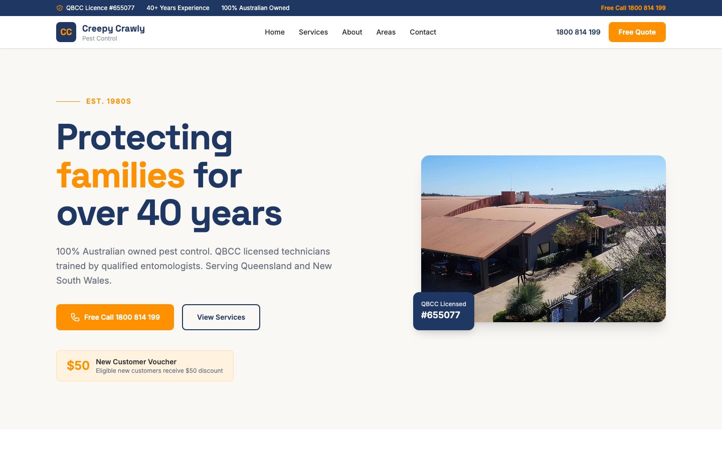 Creepy Crawly Pest Control website screenshot