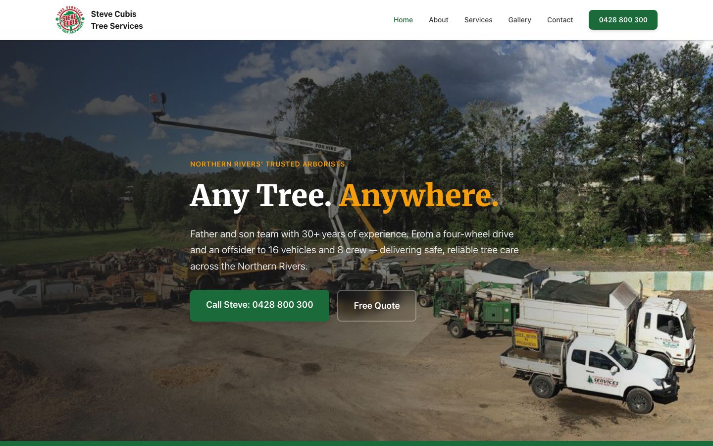 Steve Cubis Tree Services website screenshot