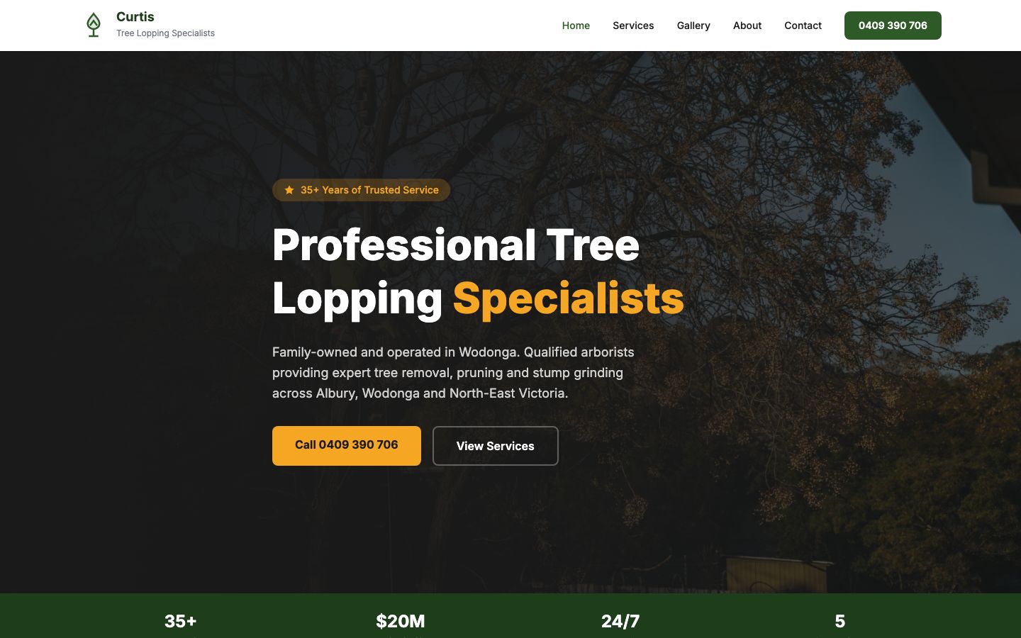 Curtis Tree Lopping Specialists website screenshot