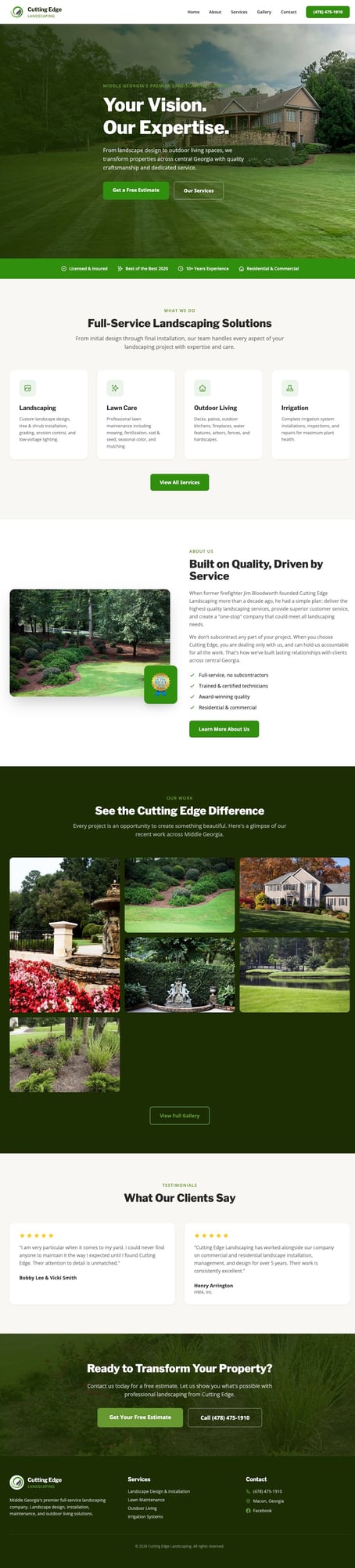 Cutting Edge Landscaping website screenshot