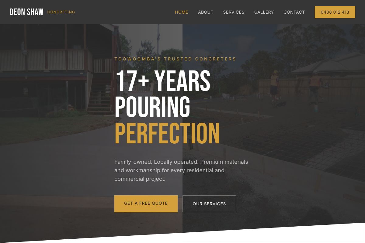 Deon Shaw Concreting website screenshot