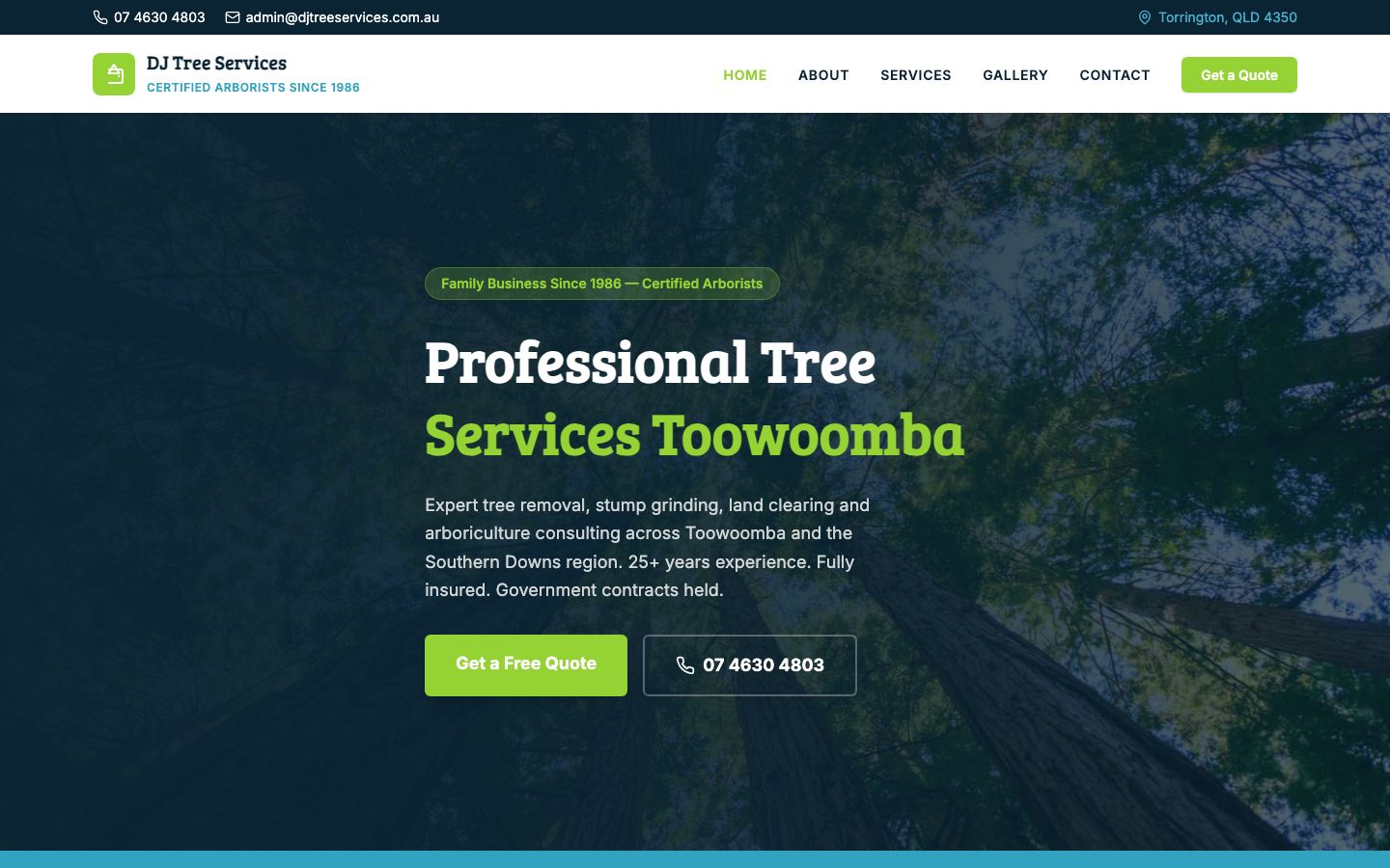 DJ Tree Services website screenshot