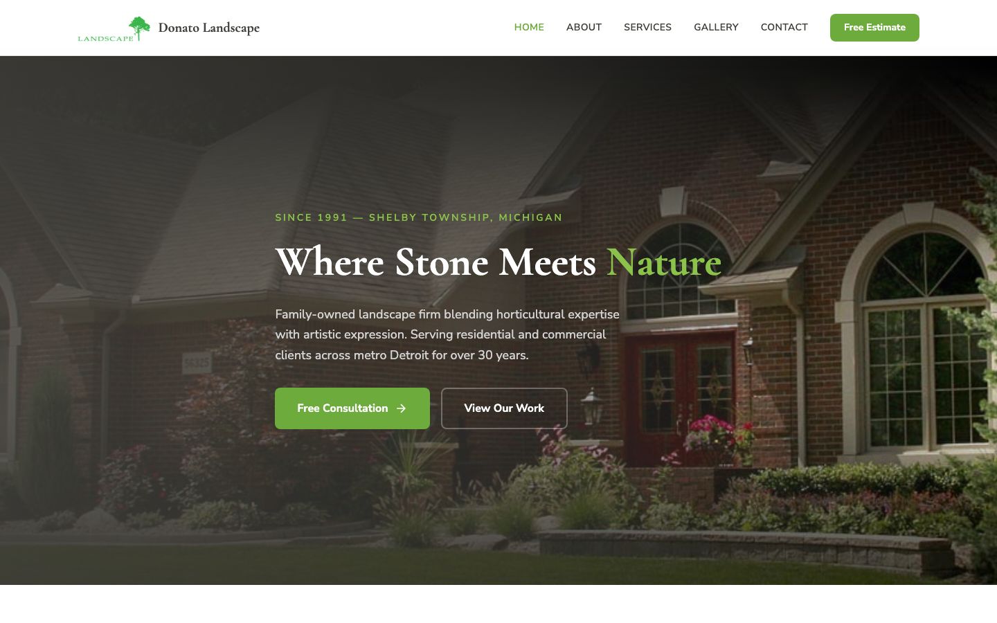 Donato Landscape website screenshot