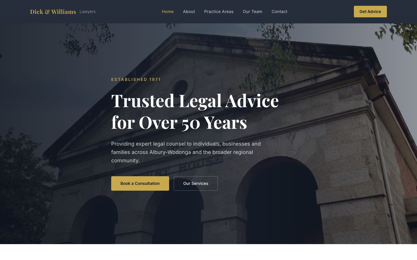 Dick & Williams Lawyers website screenshot
