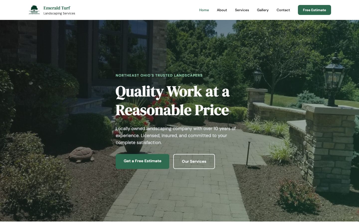 Emerald Turf Landscaping website screenshot