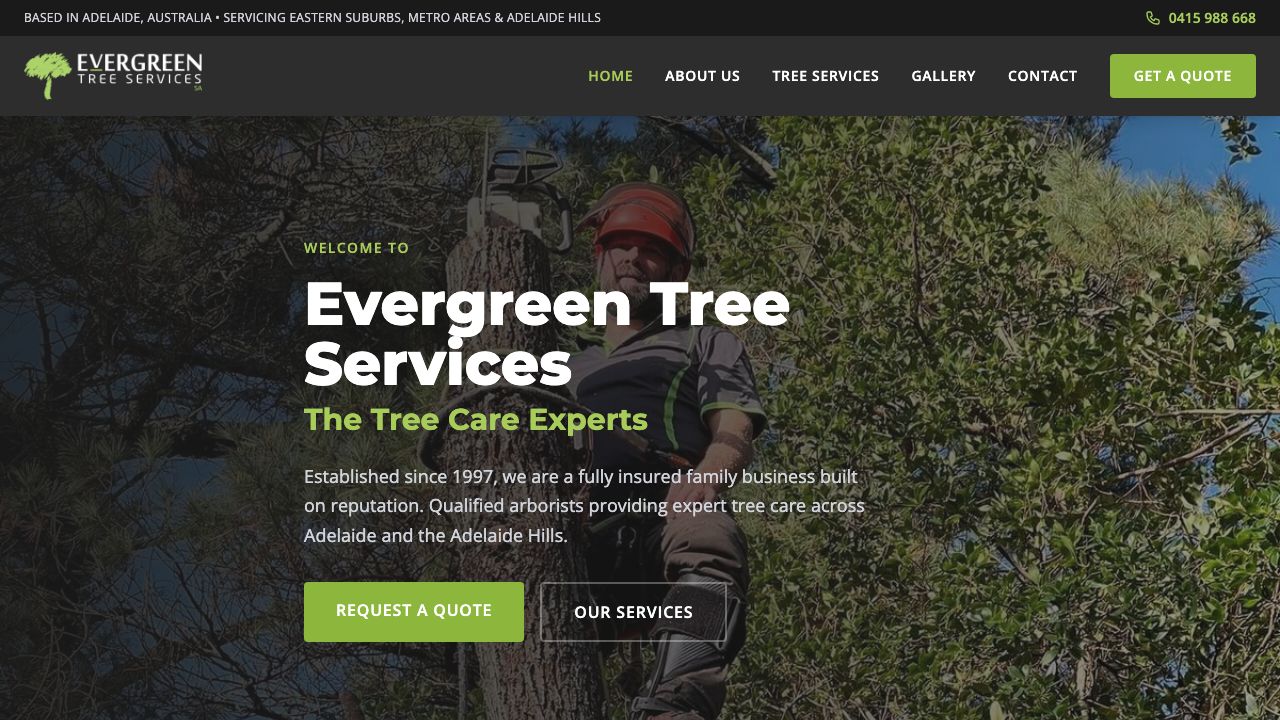 Evergreen Tree Services SA website screenshot