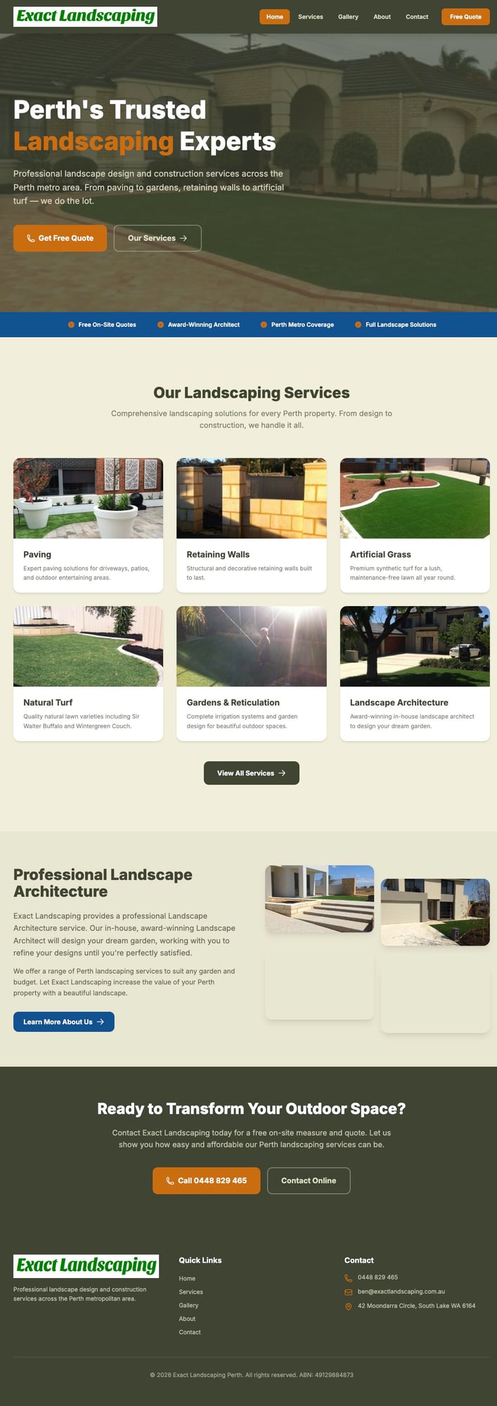 Exact Landscaping website screenshot