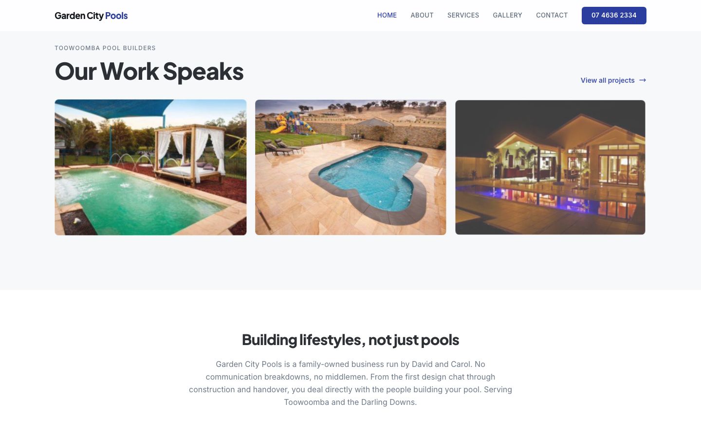 Garden City Pools website screenshot