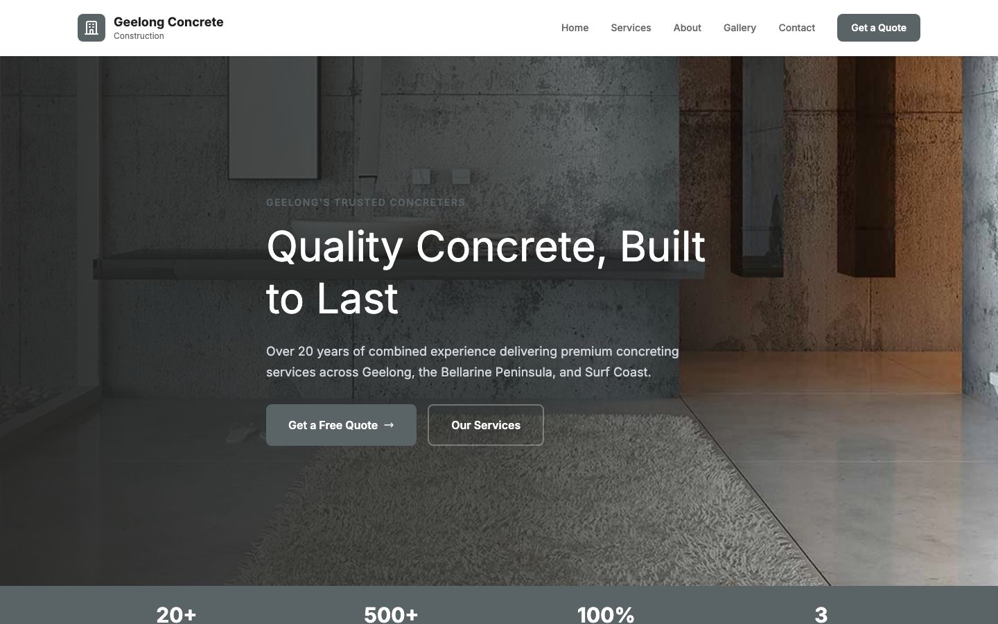 Geelong Concrete Construction website screenshot