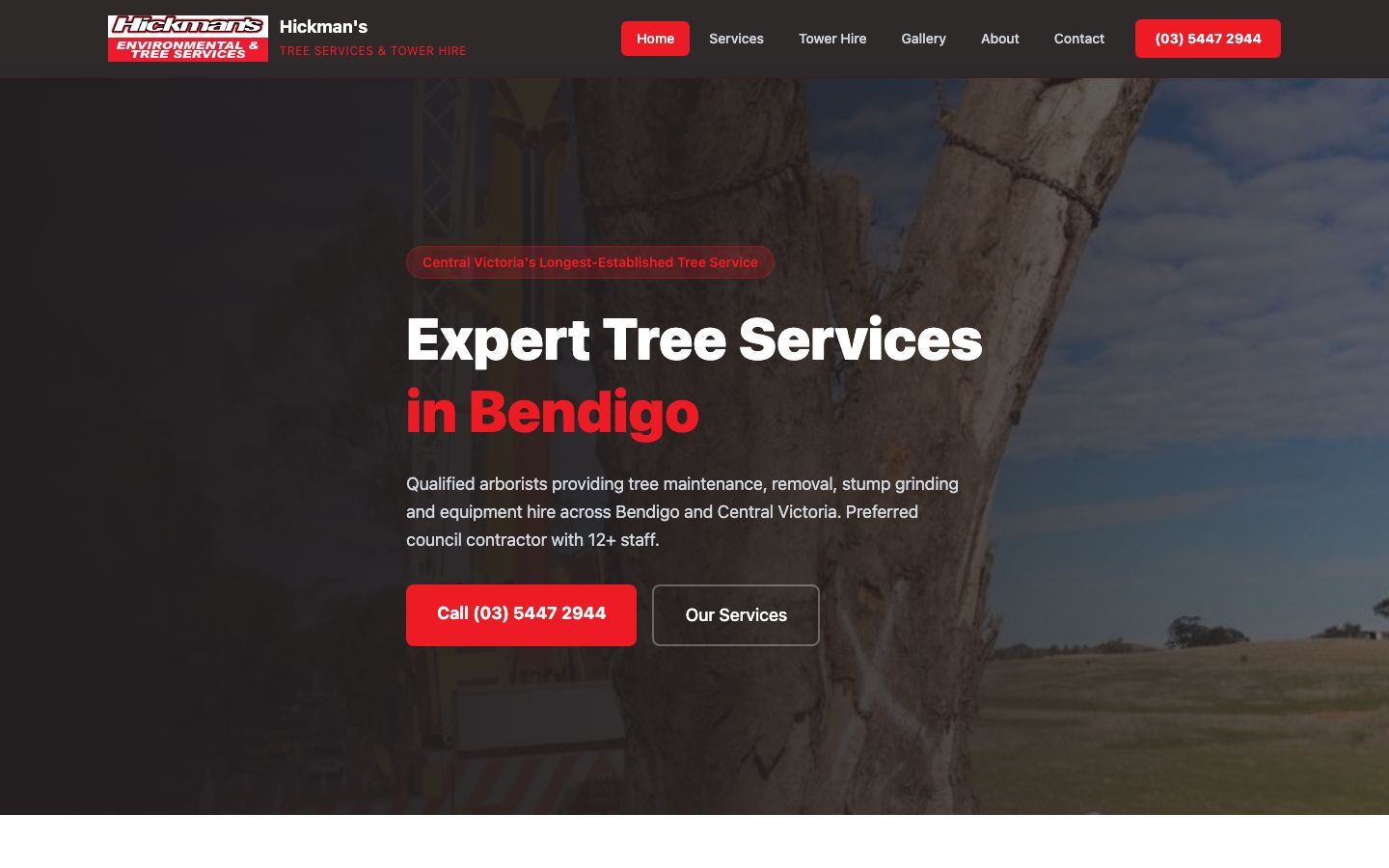Hickman's Tree Services website screenshot