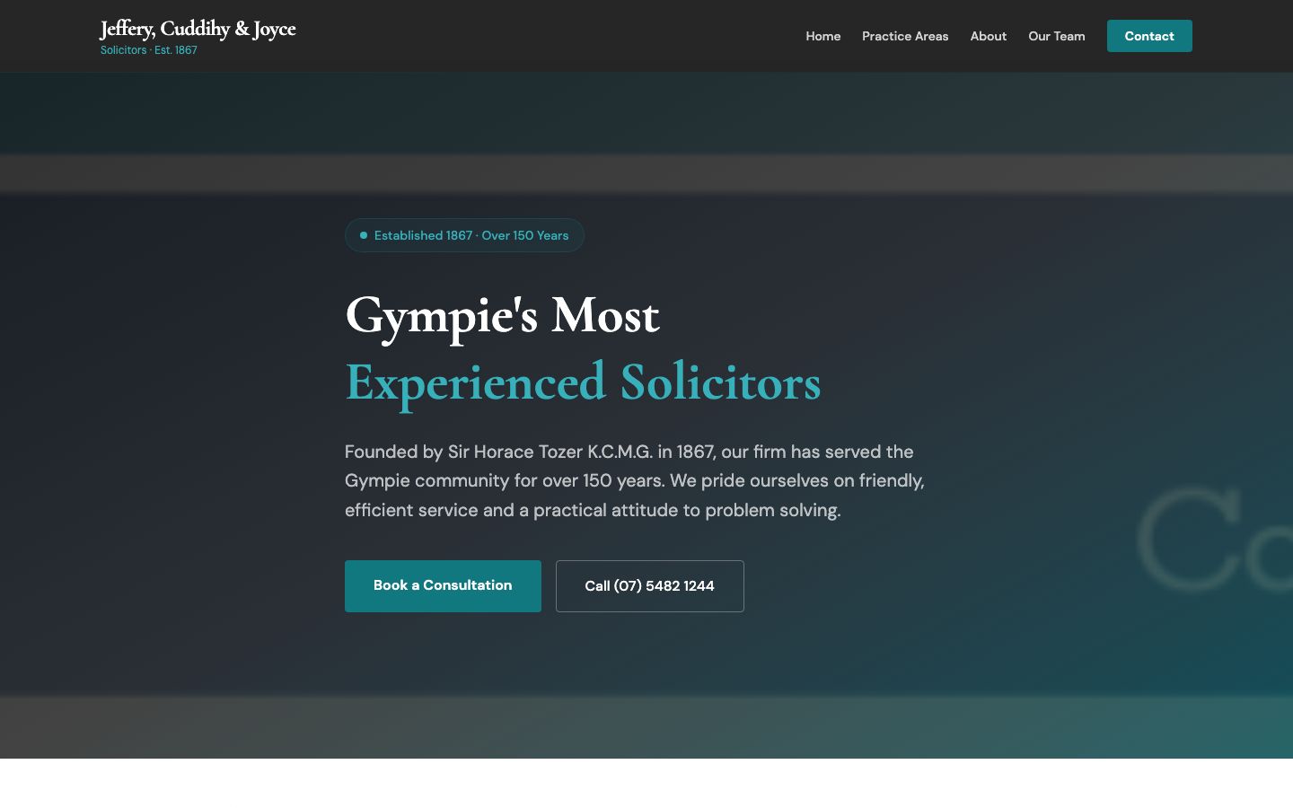 Jeffery, Cuddihy & Joyce website screenshot