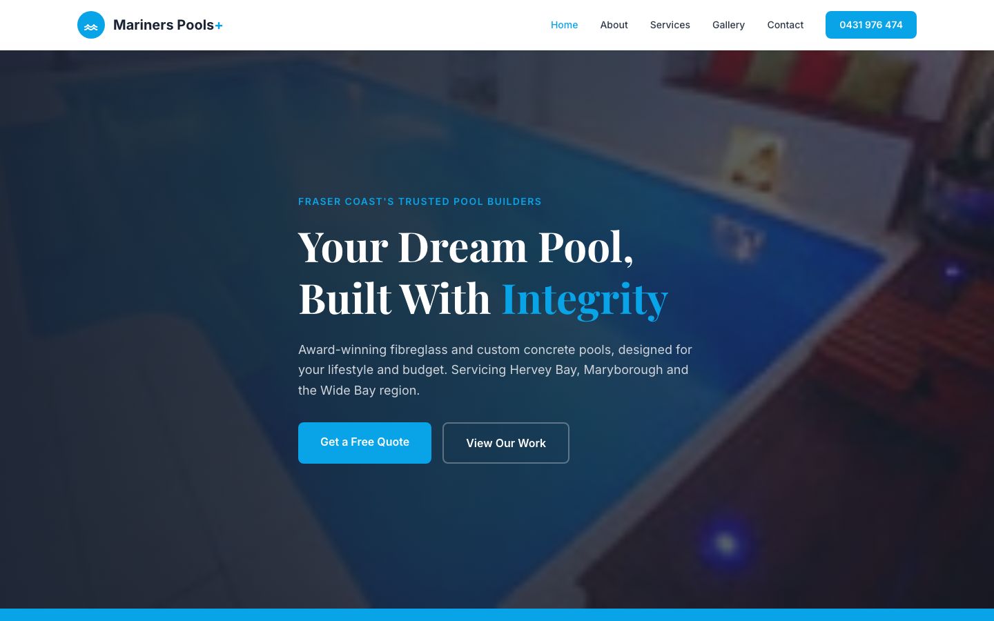 Mariners Pools Plus website screenshot
