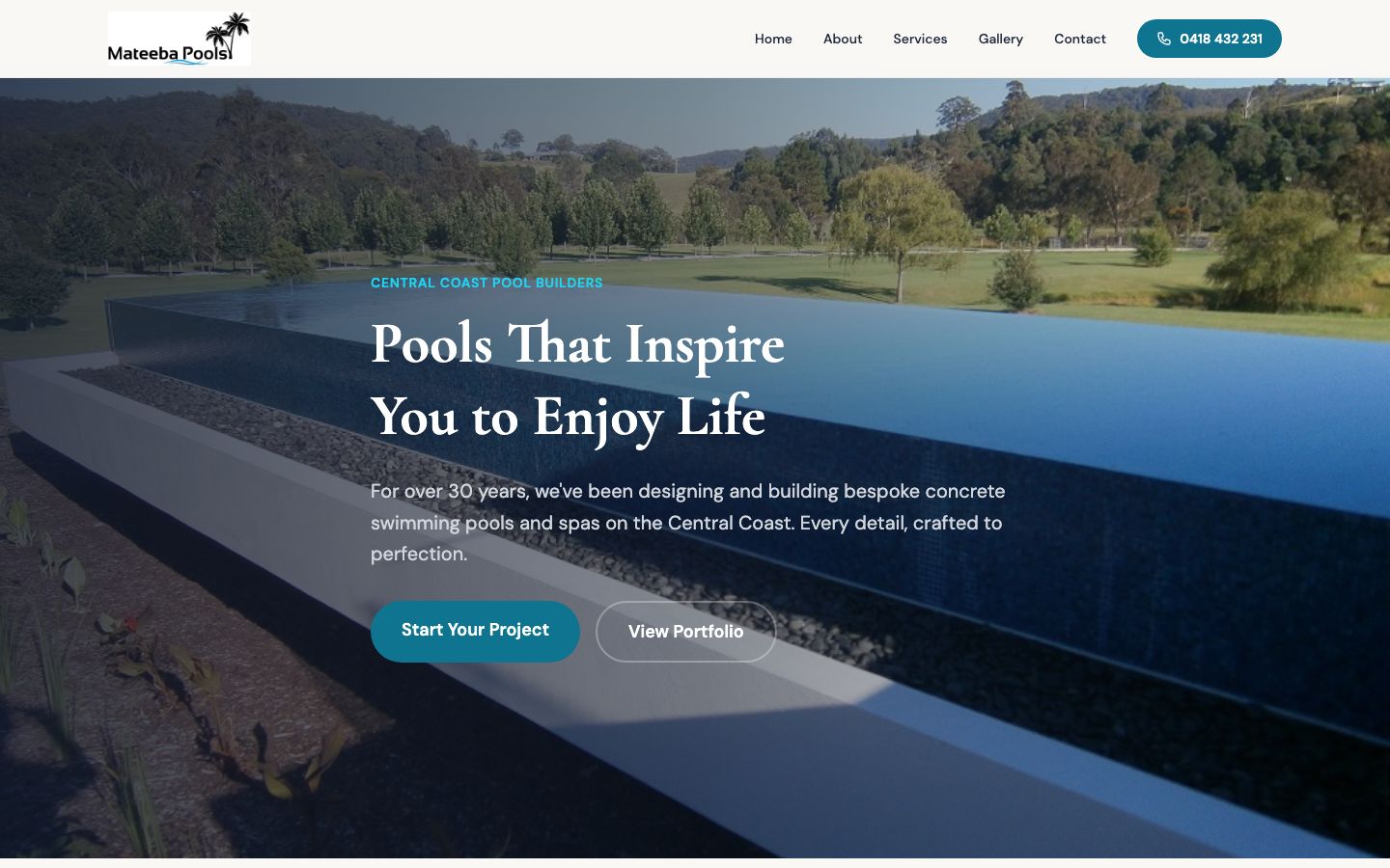 Mateeba Pools website screenshot