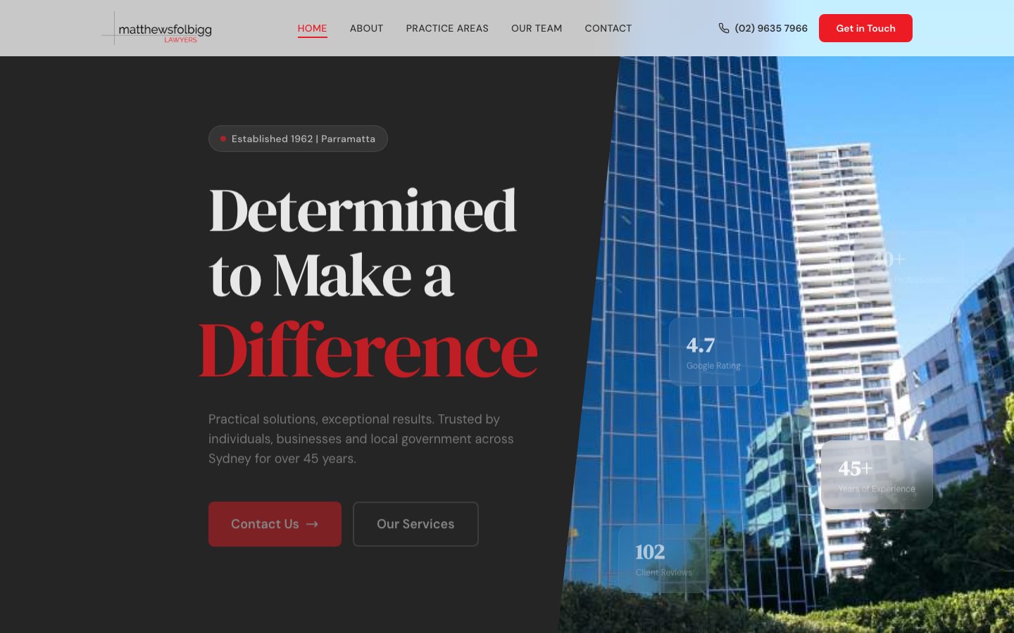 Matthews Folbigg Lawyers website screenshot