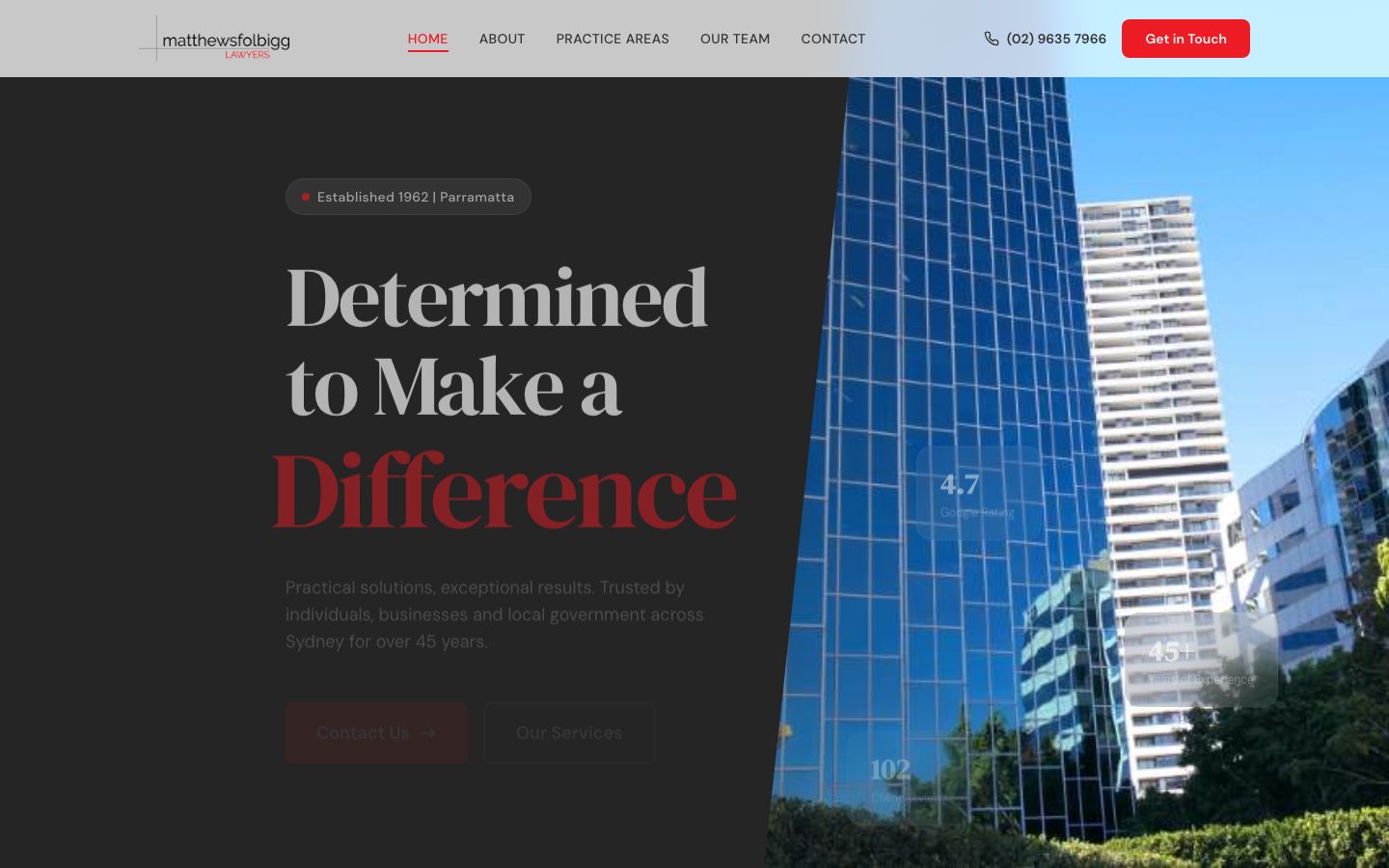 Matthews Folbigg Lawyers website screenshot