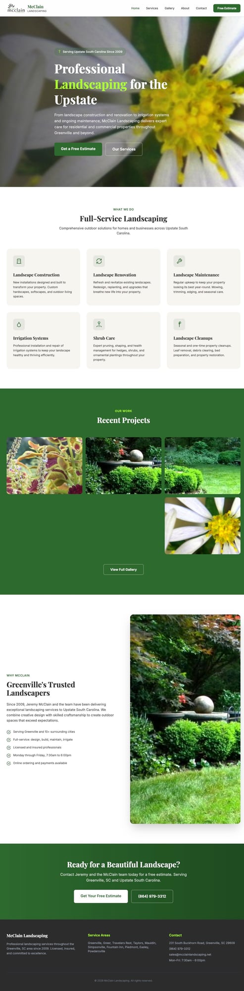 McClain Landscaping website screenshot