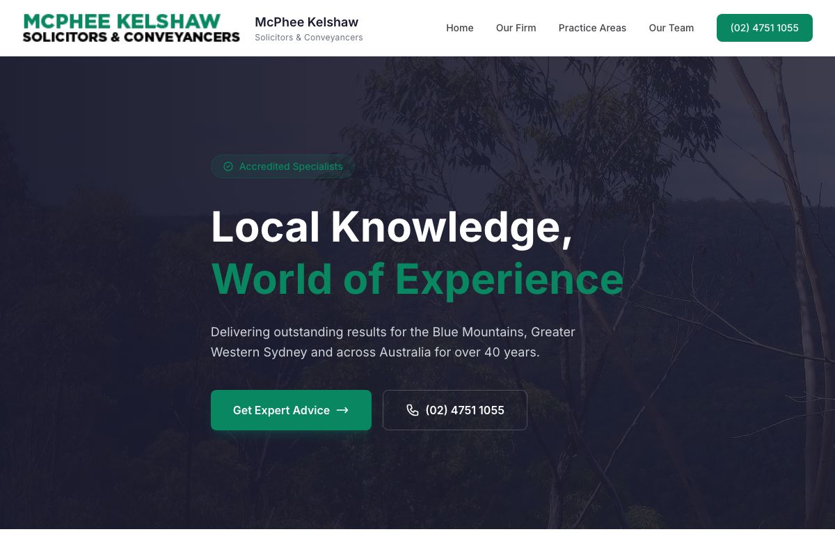 McPhee Kelshaw Solicitors website screenshot
