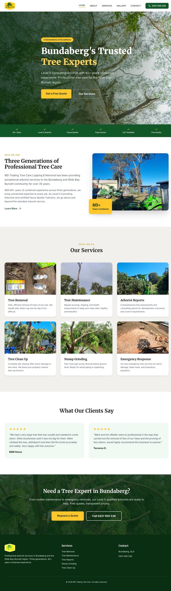 MD Trading Tree Care website screenshot