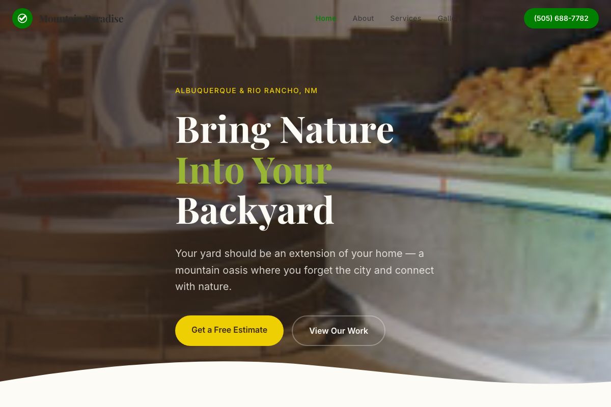 Mountain Paradise Landscaping website screenshot