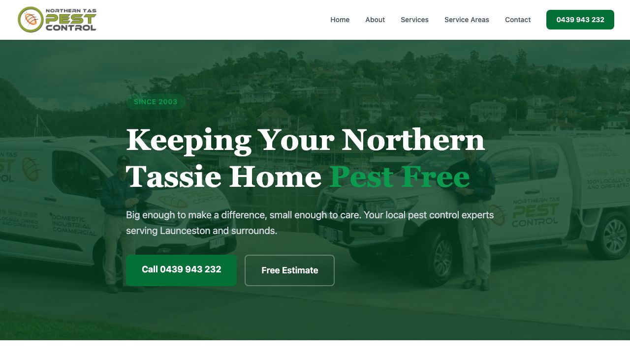 Northern Tas Pest Control website screenshot
