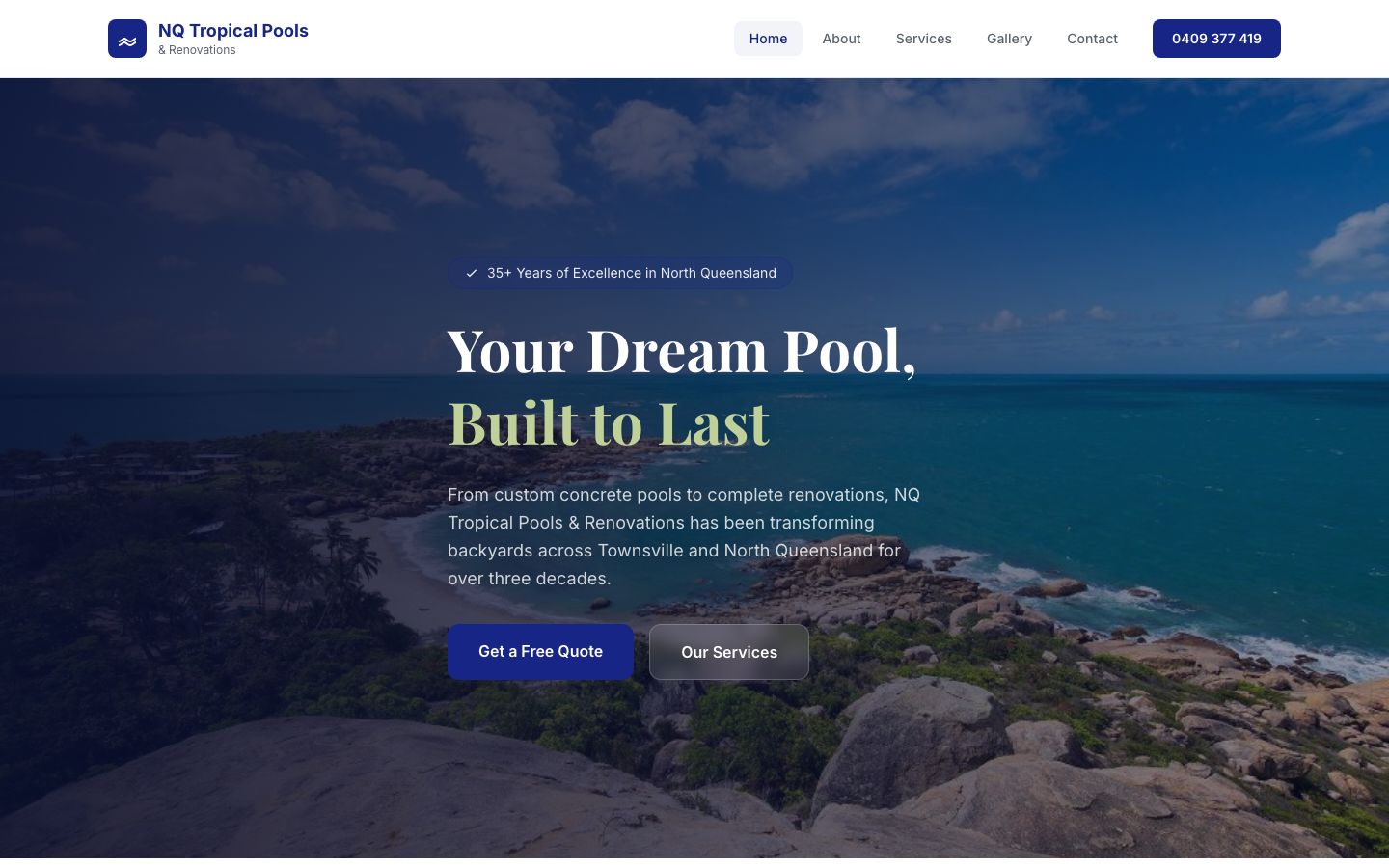 NQ Tropical Pools & Renovations website screenshot