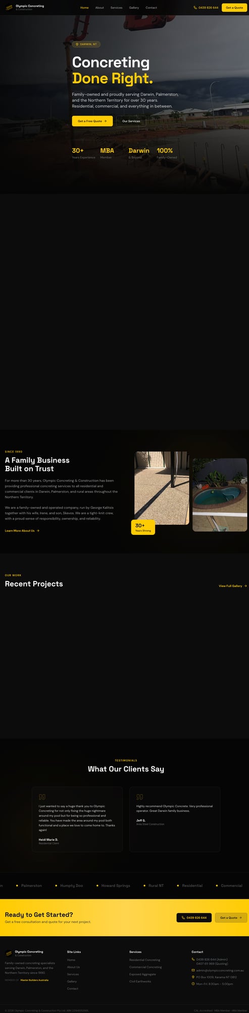 Olympic Concreting & Construction website screenshot