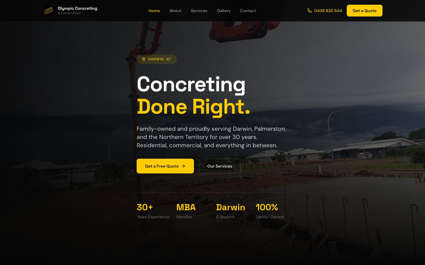 Olympic Concreting & Construction website screenshot