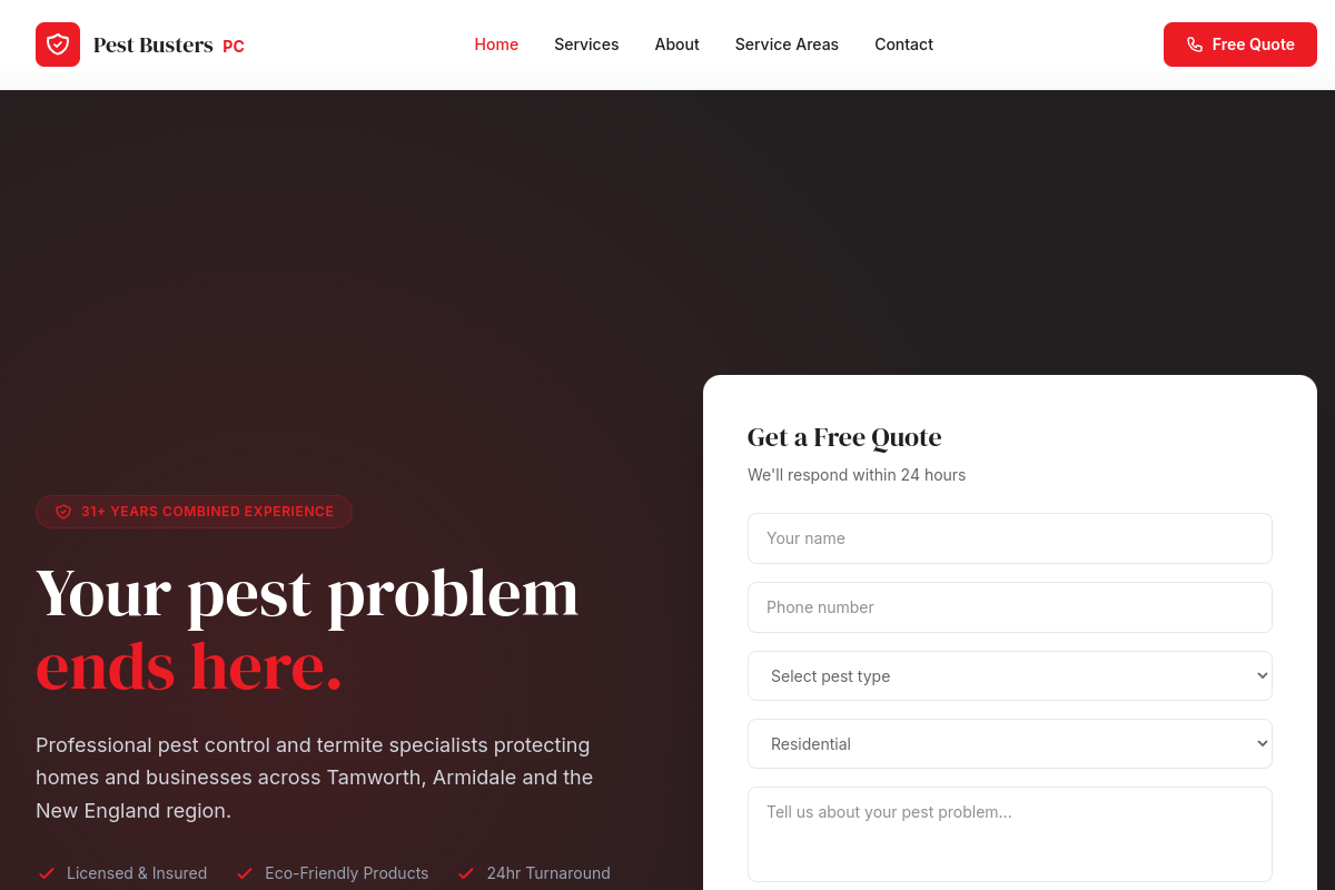 Pest Busters PC website screenshot