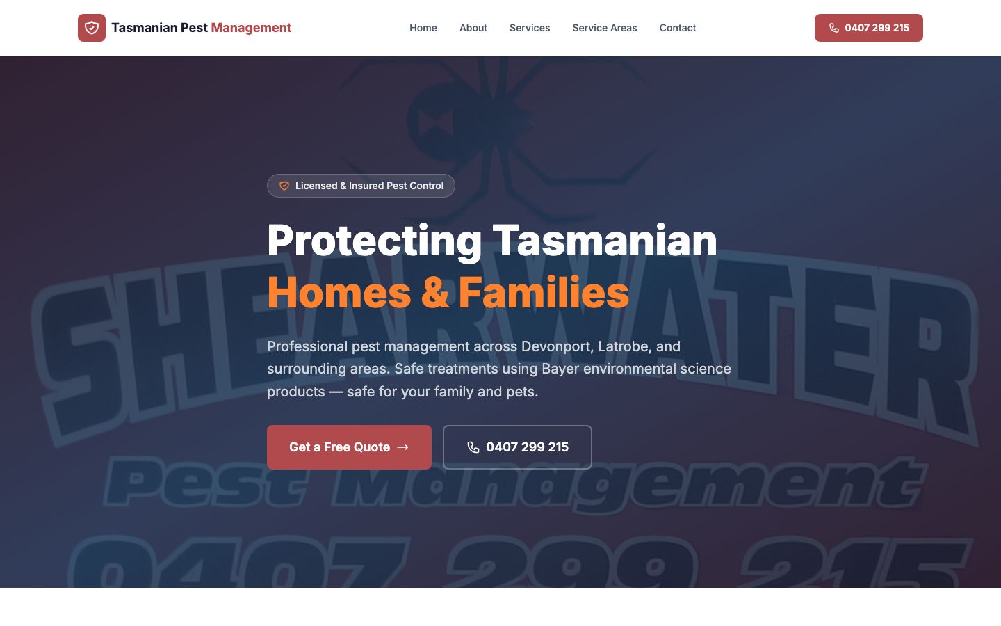 Tasmanian Pest Management website screenshot